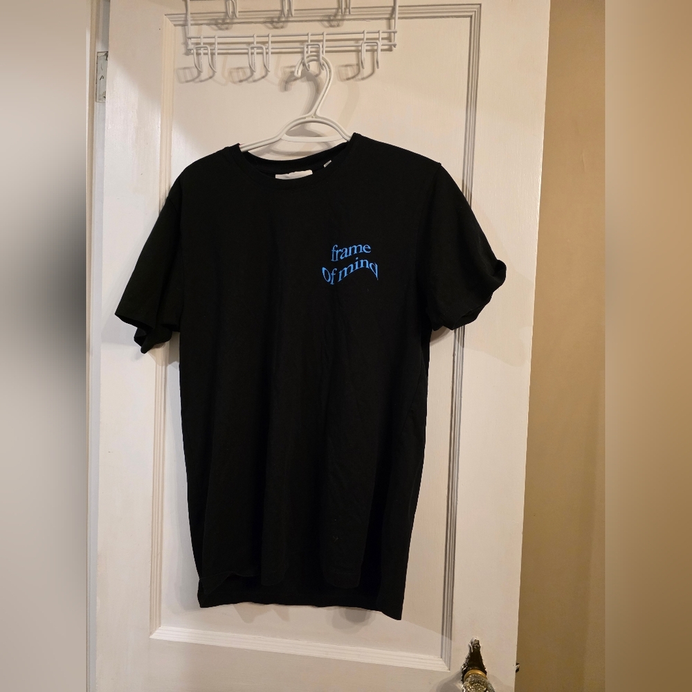 Frame Denim Black Tee with Blue Text